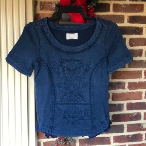 Anthropologie cozy blue top w/ stitch detail- Mint